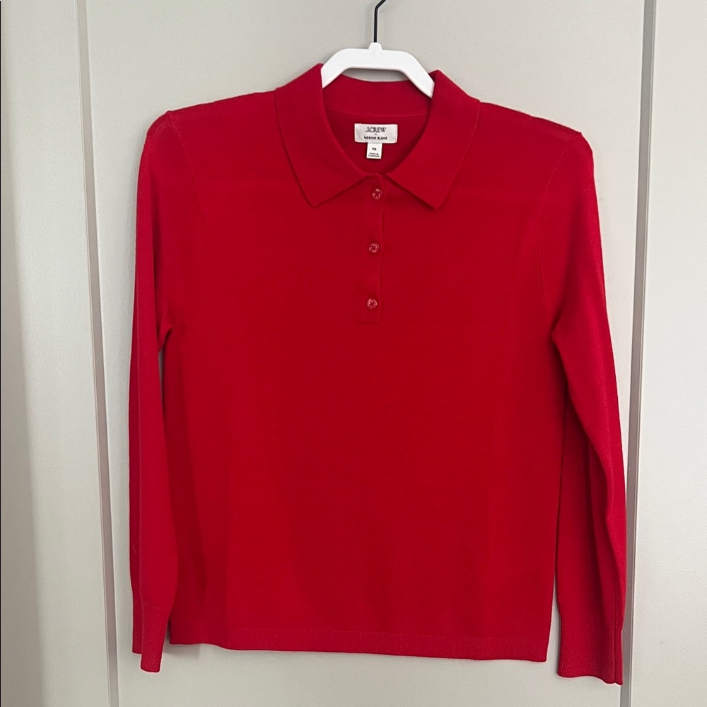 J. Crew Factory Red Long Sleeve Polo Knit Top XS